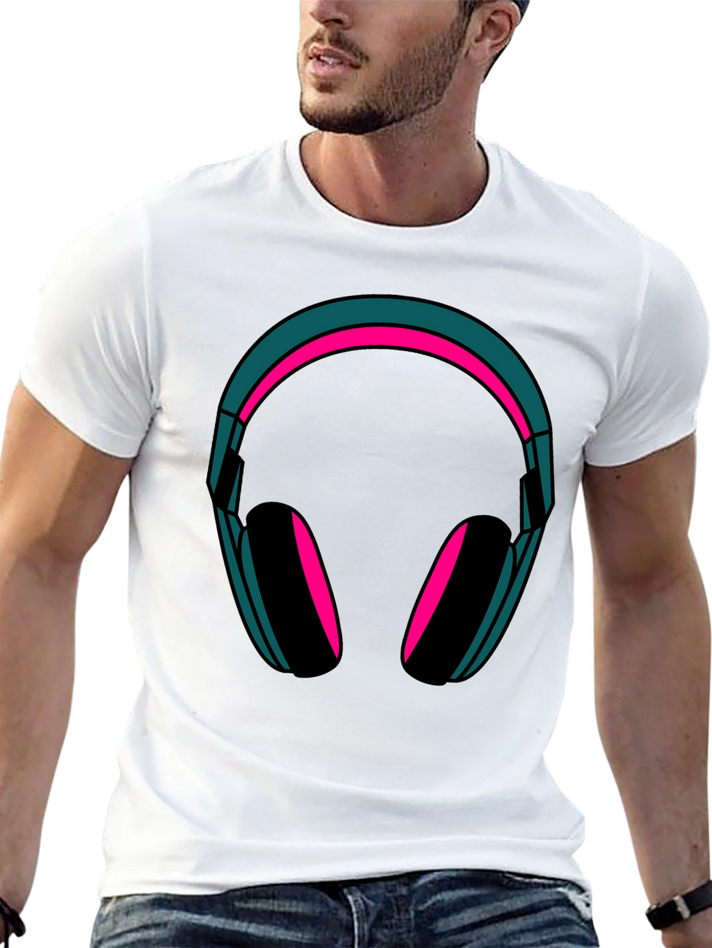 Headphones Graphic Tee - Trendy Black T-Shirt