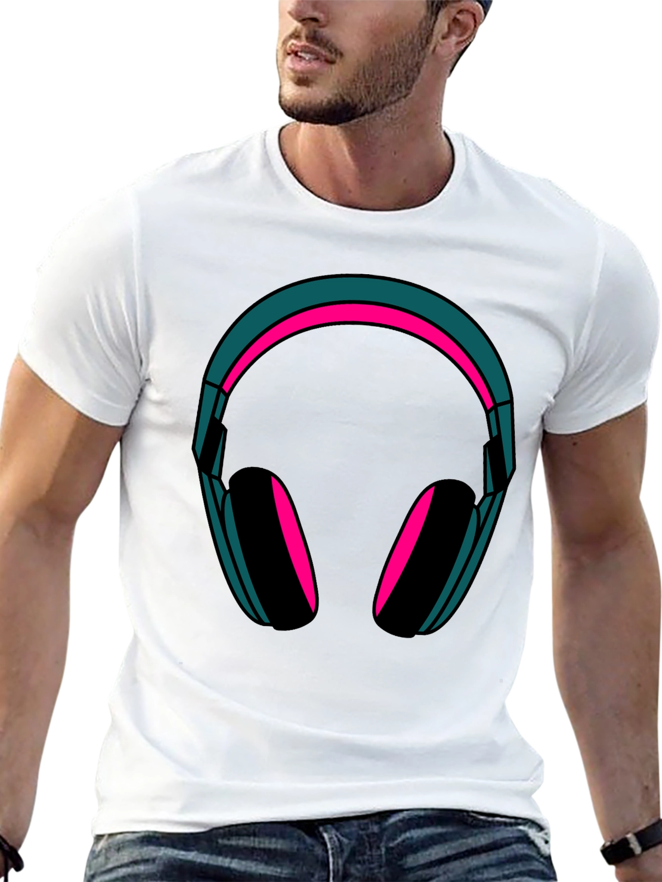 Headphones Graphic Tee - Trendy Black T-Shirt