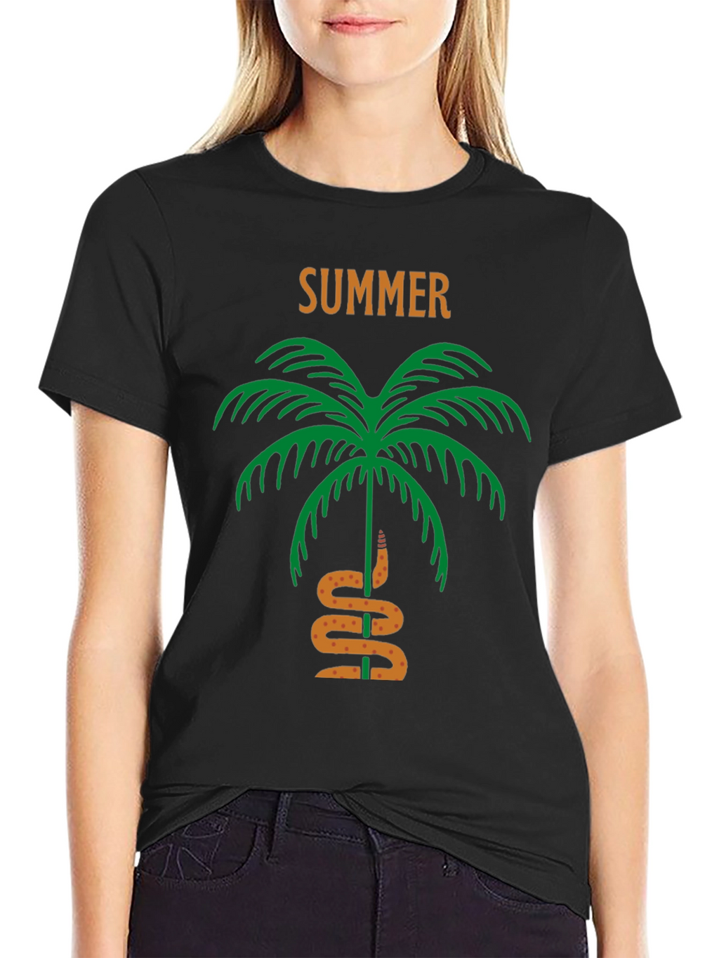 Summer Palm Tree & Snake Black T-Shirt