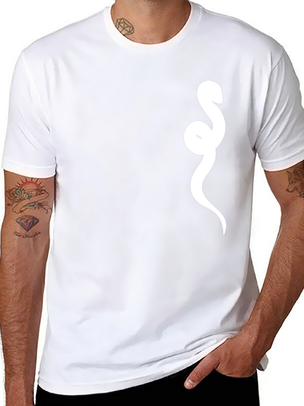 Mens Black T-Shirt with White Snake Graphic