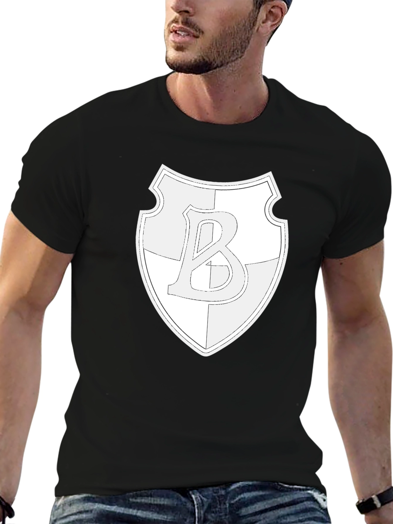 Shield Letter B Graphic Black T-Shirt