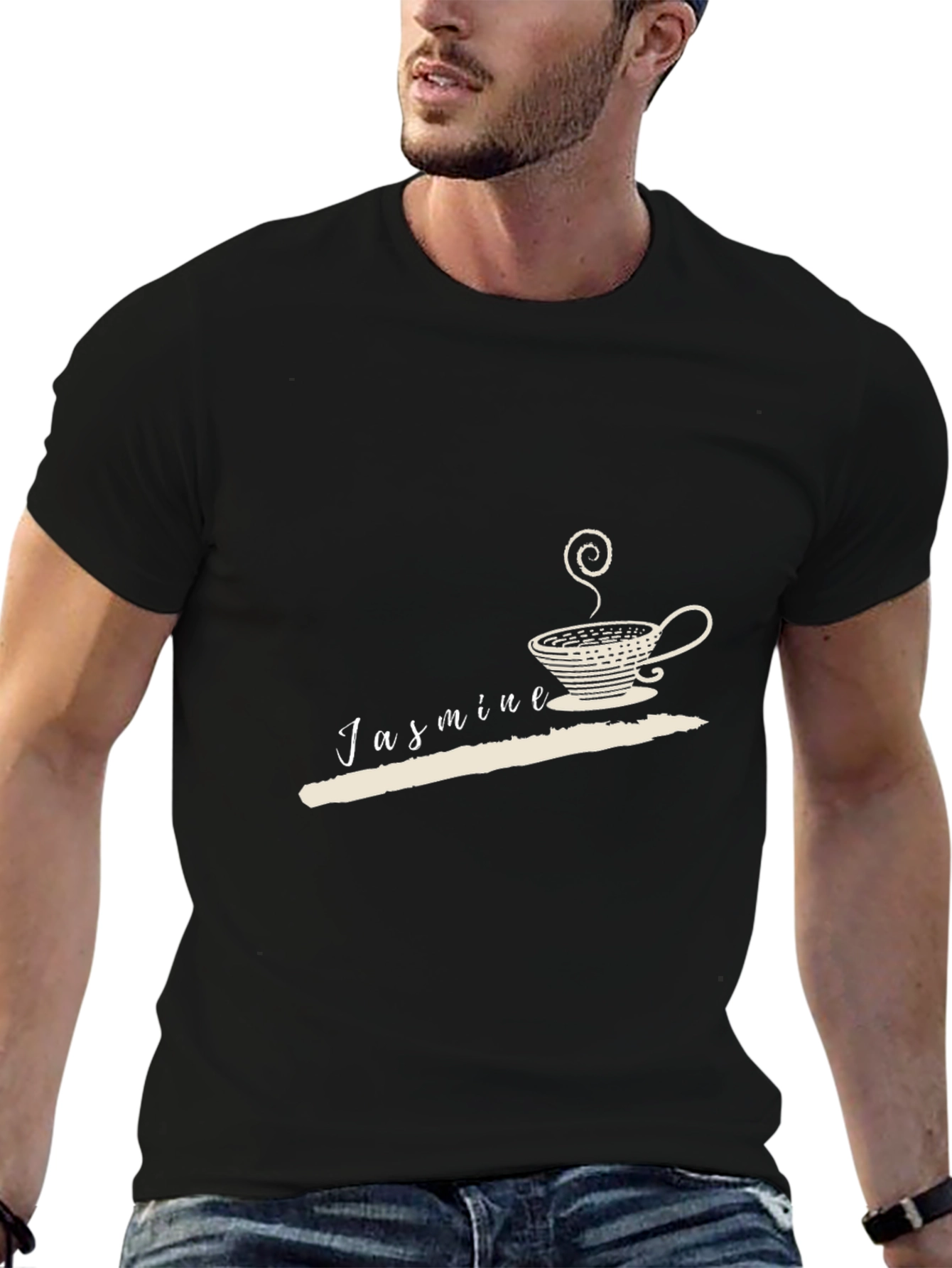 Jasmine Tea Graphic Tee - Black Cotton Casual Wear