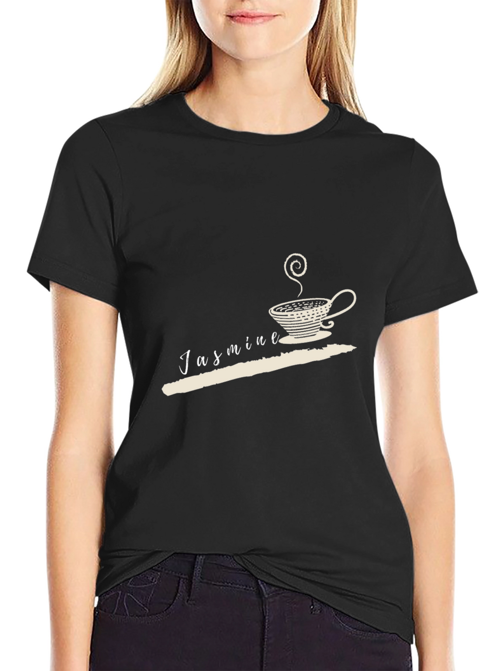 Jasmine Tea Graphic Tee - Black Cotton Casual Wear