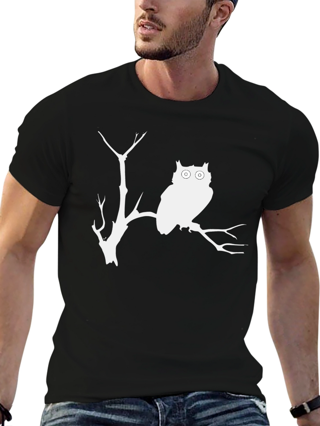 Owl Silhouette Graphic Print Black T-Shirt
