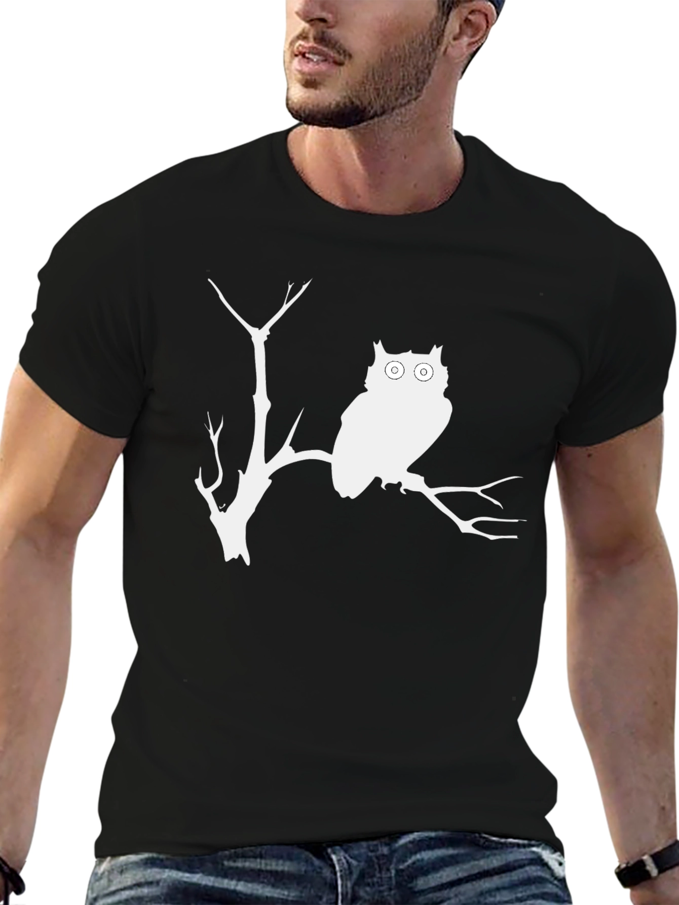 Owl Silhouette Graphic Print Black T-Shirt