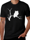 Owl Silhouette Graphic Print Black T-Shirt