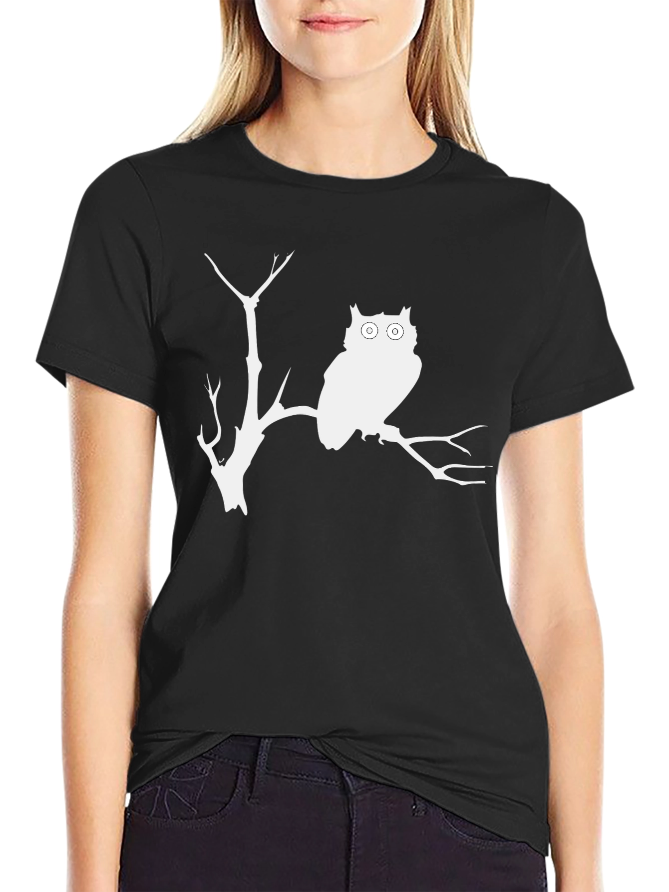 Owl Silhouette Graphic Print Black T-Shirt
