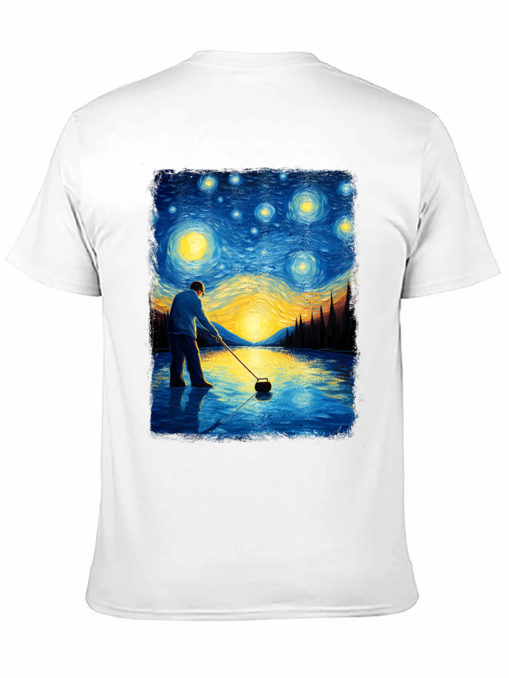 Starry Night Curling T-Shirt - Artistic Black Tee