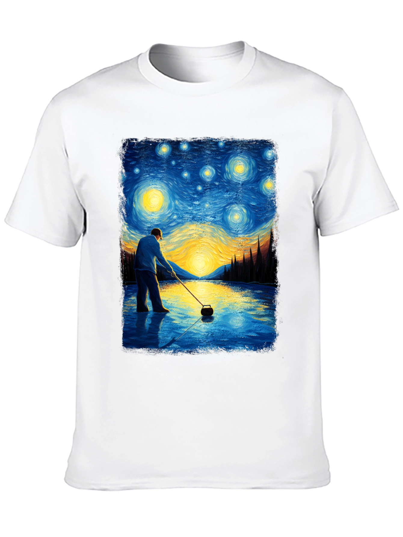 Starry Night Curling T-Shirt - Artistic Black Tee