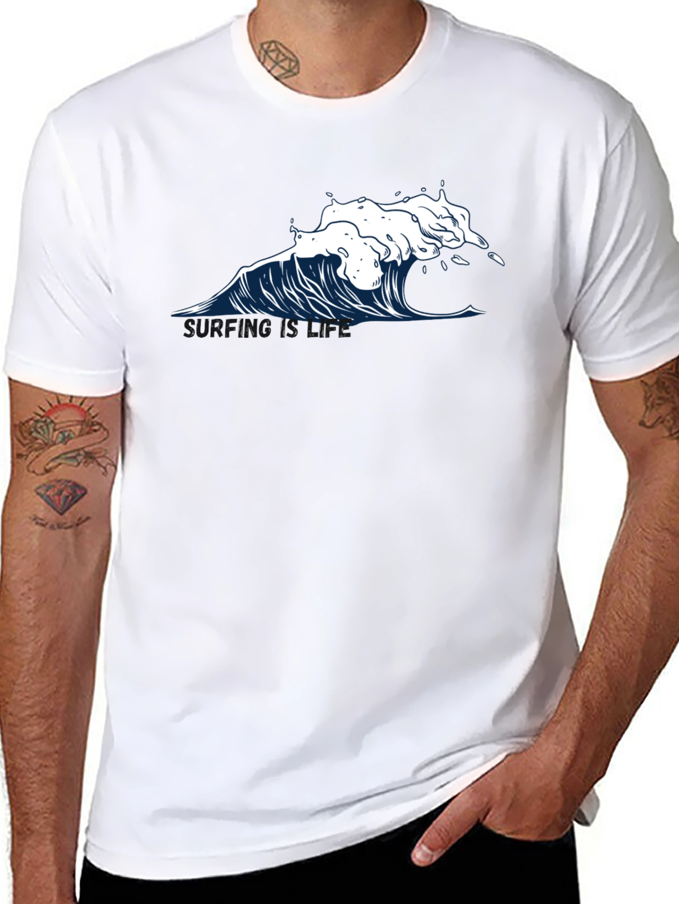 Wave Graphic T-Shirt - Black Cotton Tee