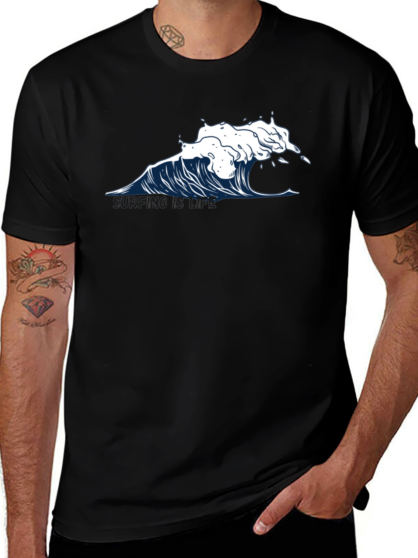 Wave Graphic T-Shirt - Black Cotton Tee