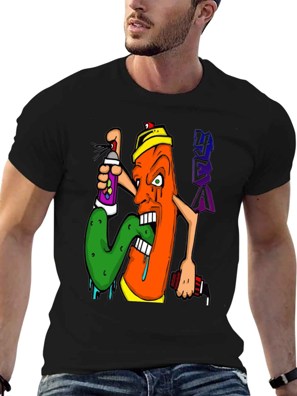 Graffiti Character Black Graphic T-Shirt
