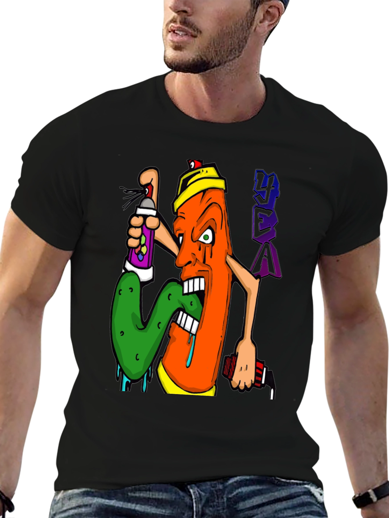 Graffiti Character Black Graphic T-Shirt