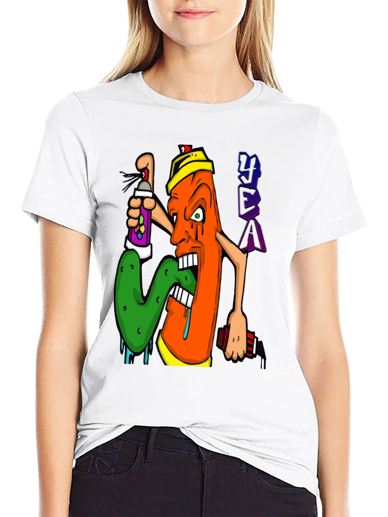 Graffiti Character Black Graphic T-Shirt