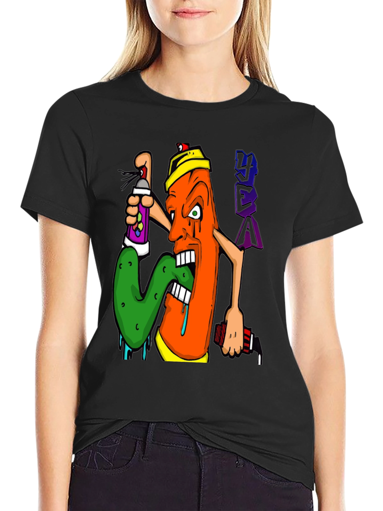 Graffiti Character Black Graphic T-Shirt