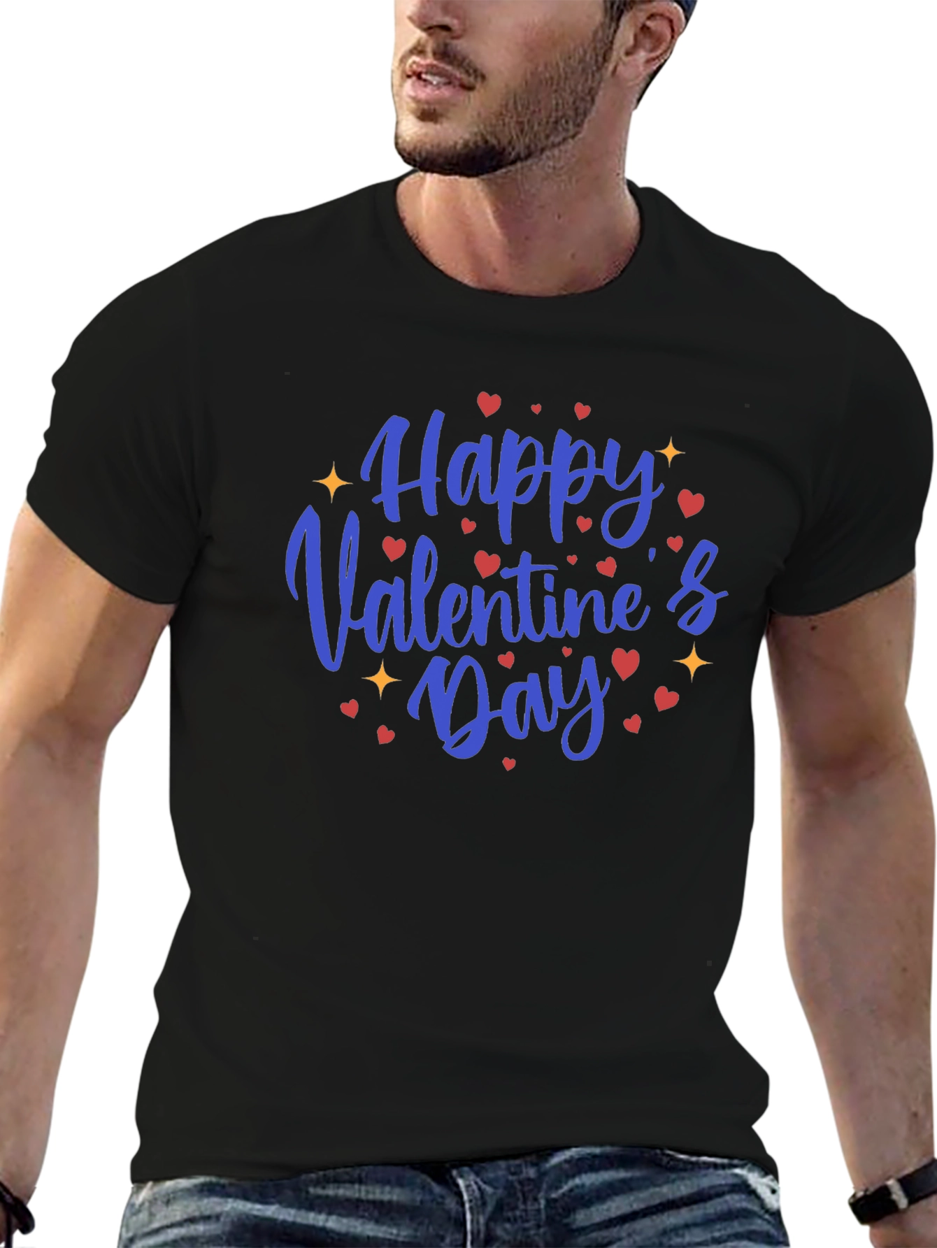 Happy Valentines Day Black Graphic Tee