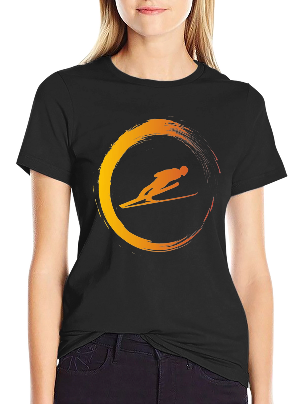 Mens Black T-Shirt with Skier Graphic