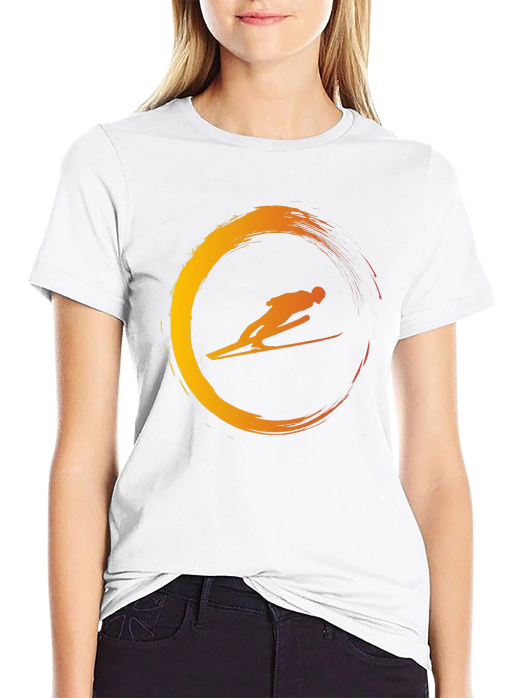 Mens Black T-Shirt with Skier Graphic