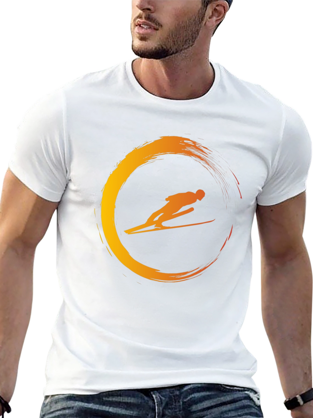 Mens Black T-Shirt with Skier Graphic