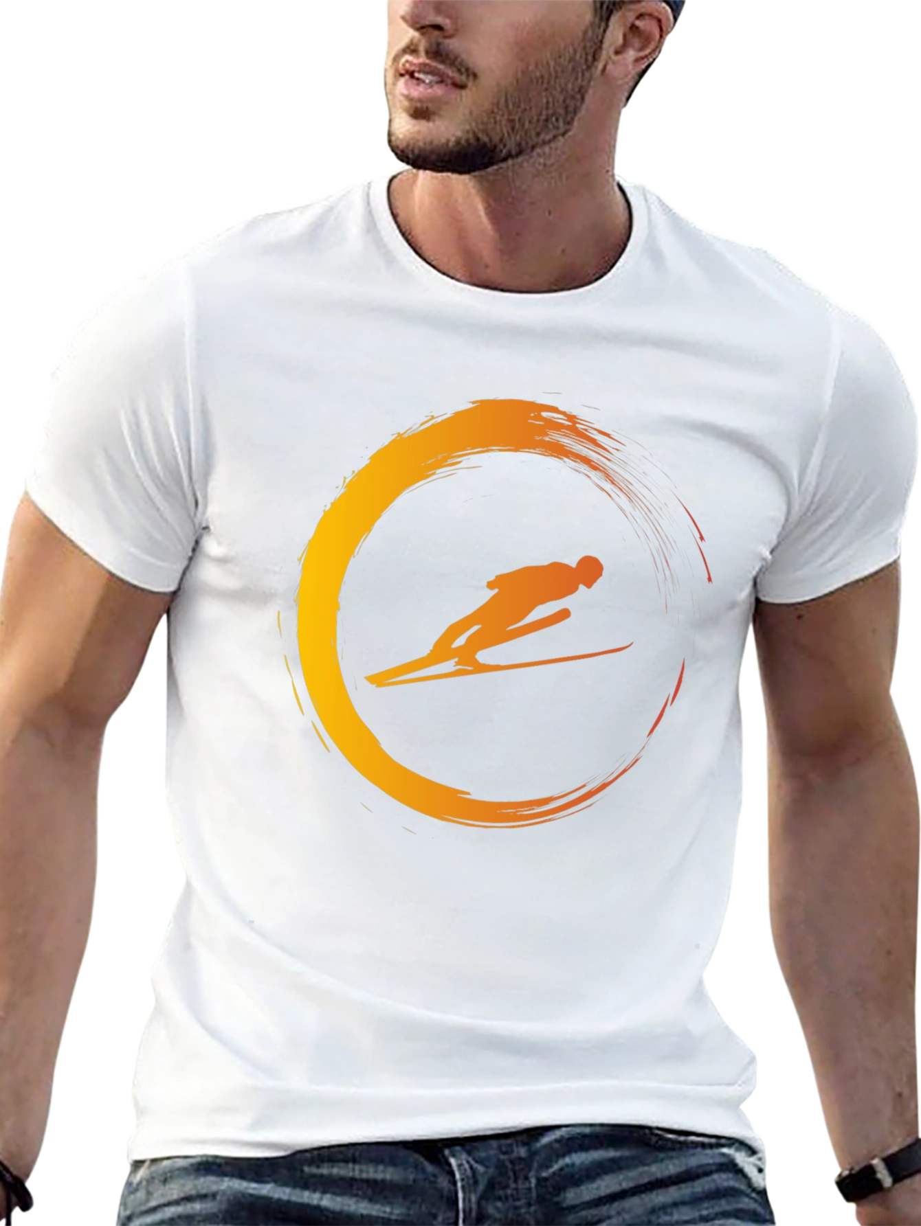 Mens Black T-Shirt with Skier Graphic