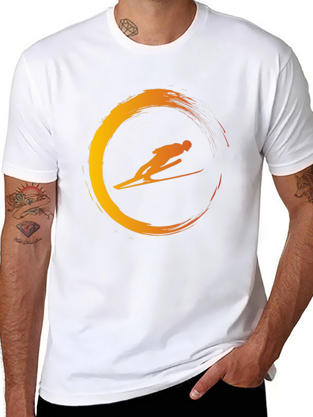 Mens Black T-Shirt with Skier Graphic
