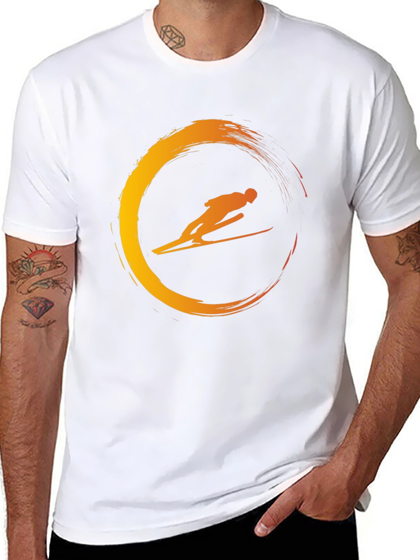 Mens Black T-Shirt with Skier Graphic