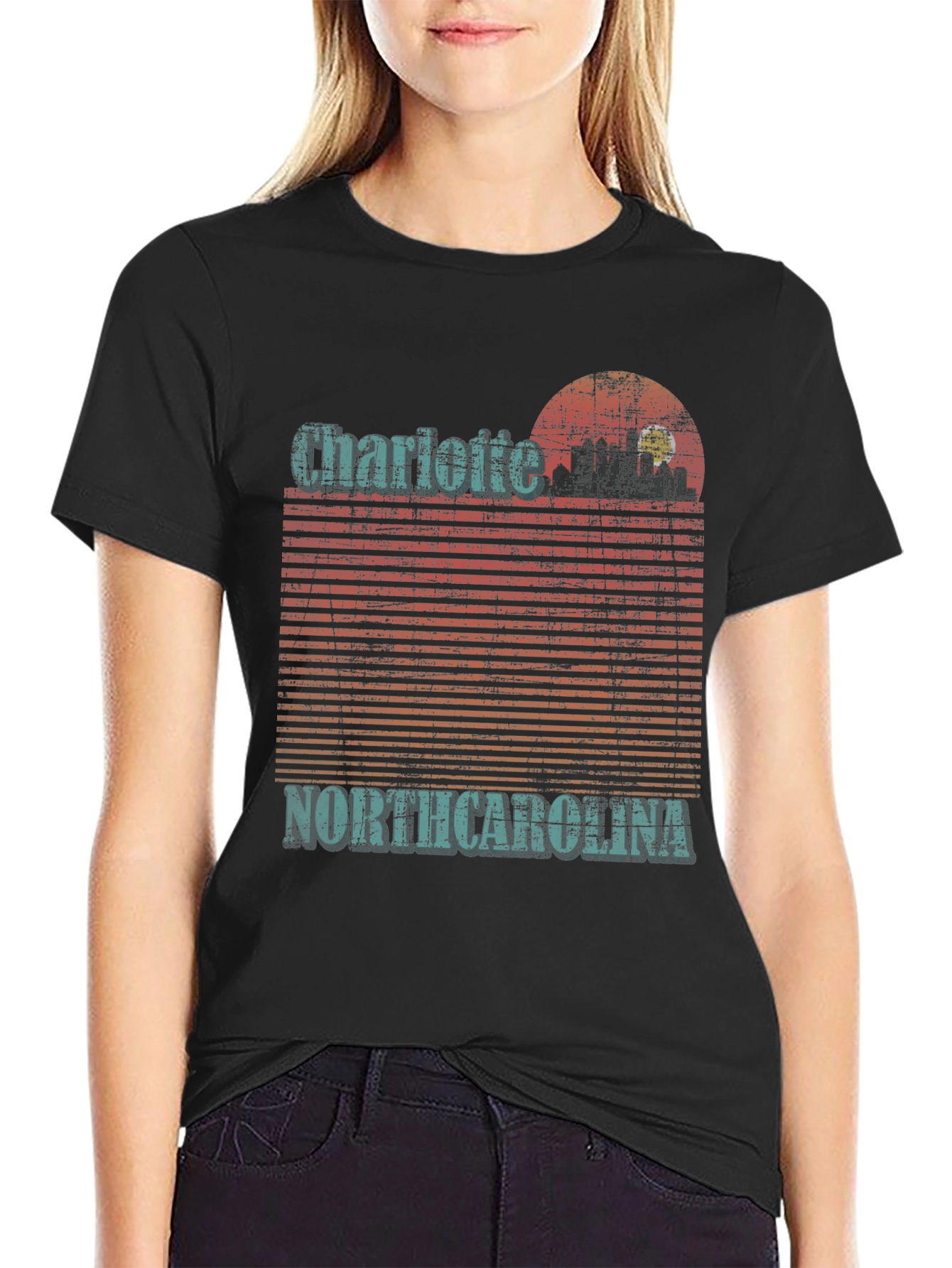 Charlotte North Carolina Skyline Graphic T-Shirt