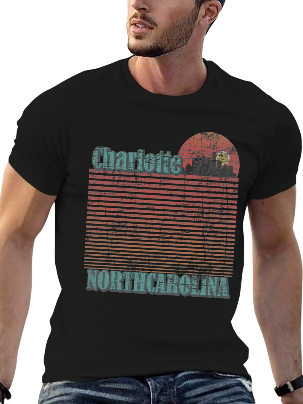 Charlotte North Carolina Skyline Graphic T-Shirt