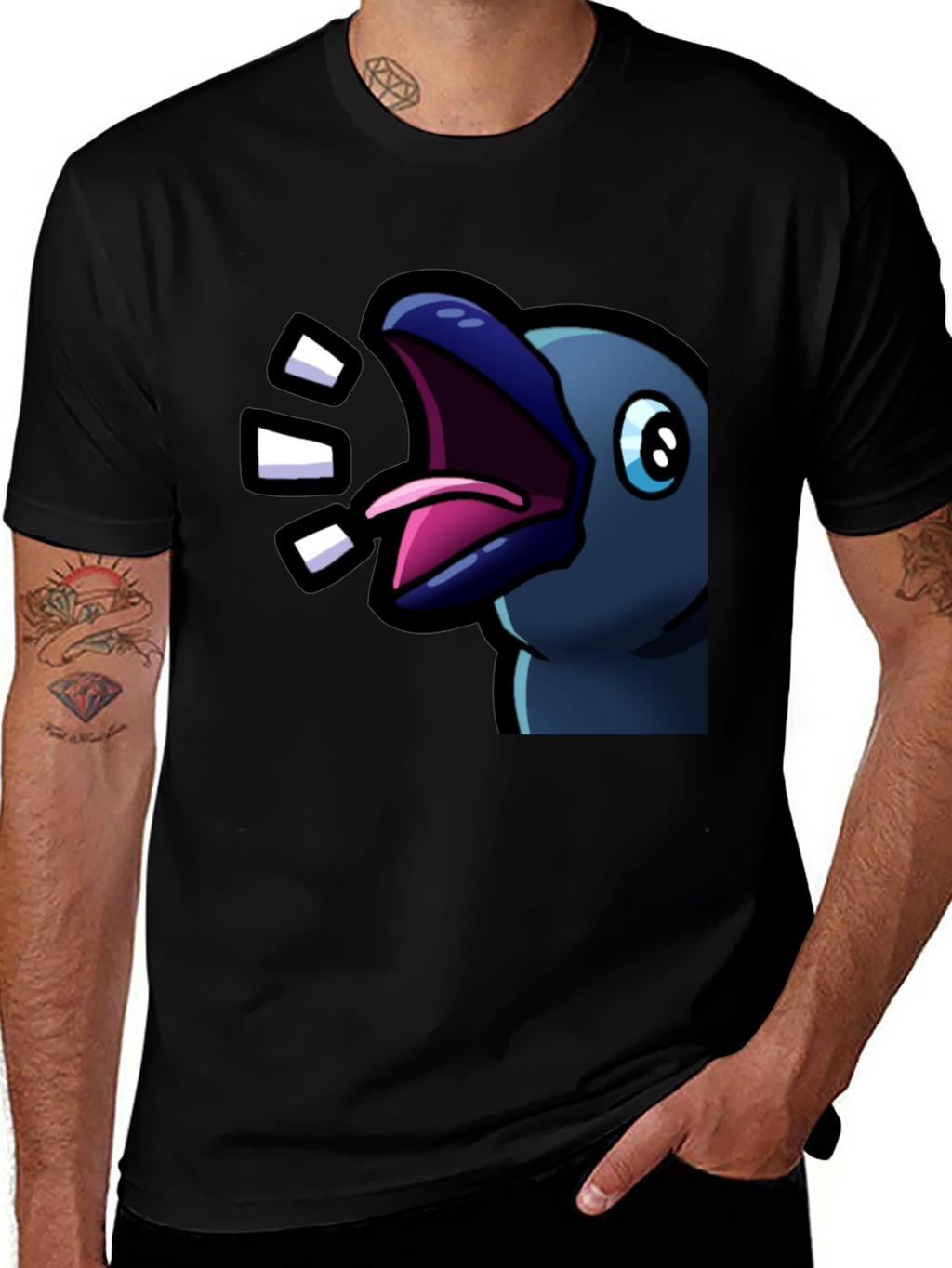 Raven T-Shirt - Expressive Cartoon Bird Design
