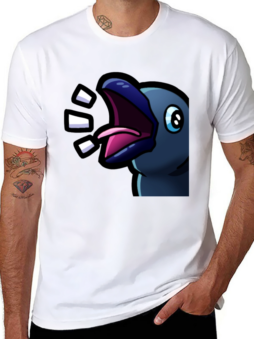 Raven T-Shirt - Expressive Cartoon Bird Design