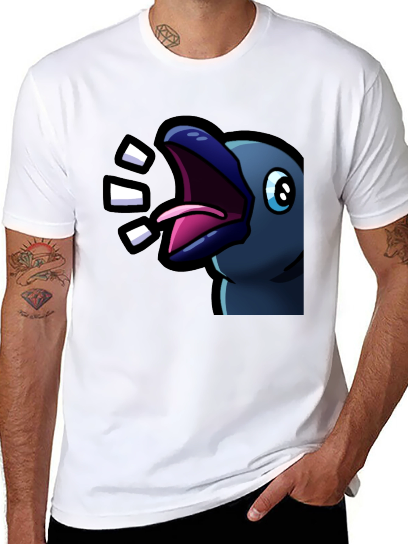 Raven T-Shirt - Expressive Cartoon Bird Design