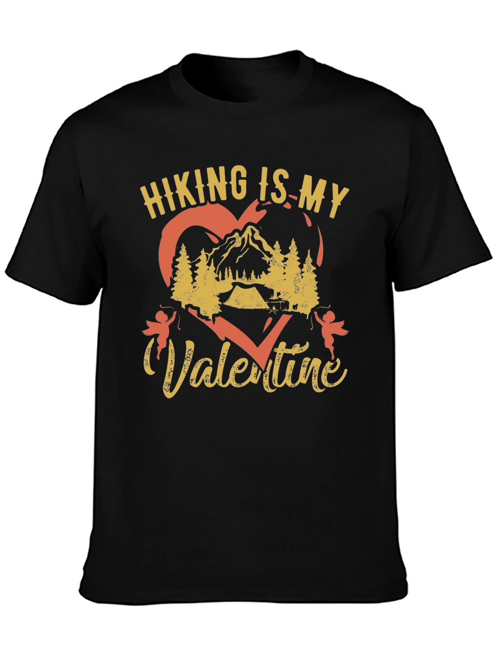 Hiking Is My Valentine Black Graphic Tee