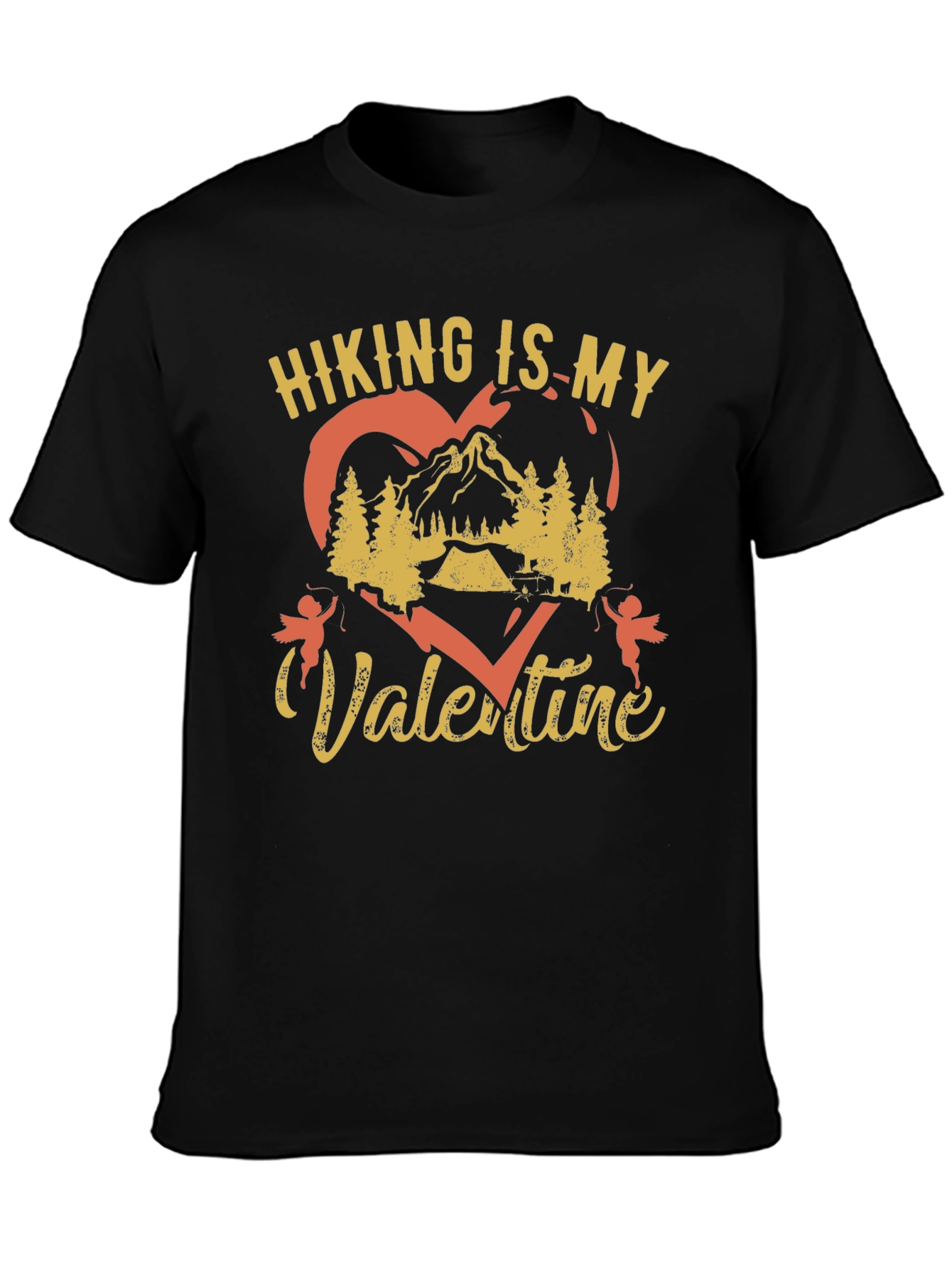 Hiking Is My Valentine Black Graphic Tee
