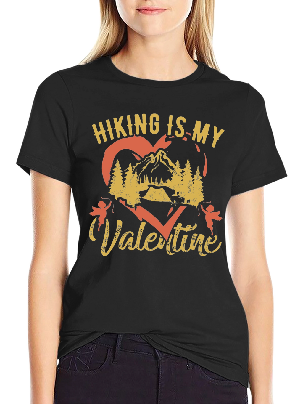 Hiking Is My Valentine Black Graphic Tee