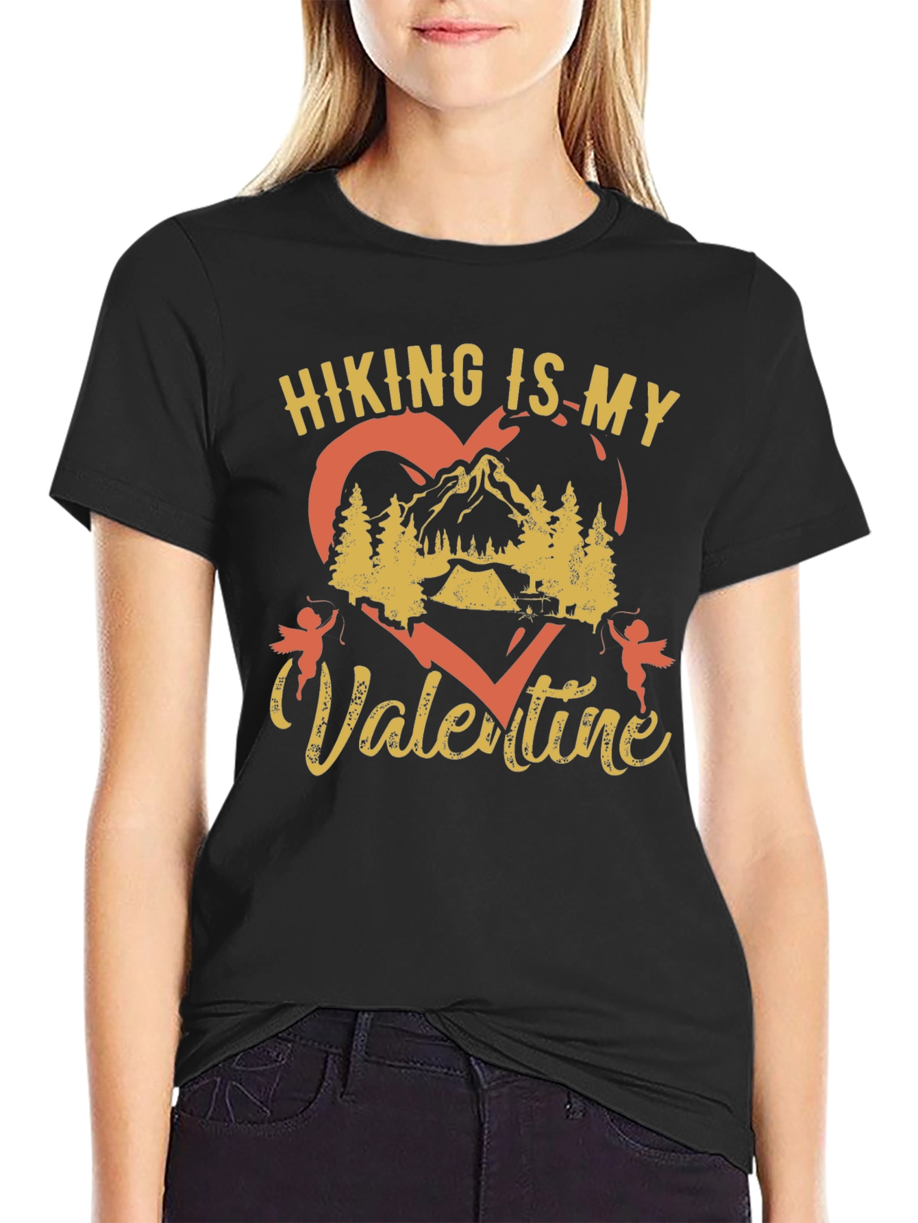 Hiking Is My Valentine Black Graphic Tee