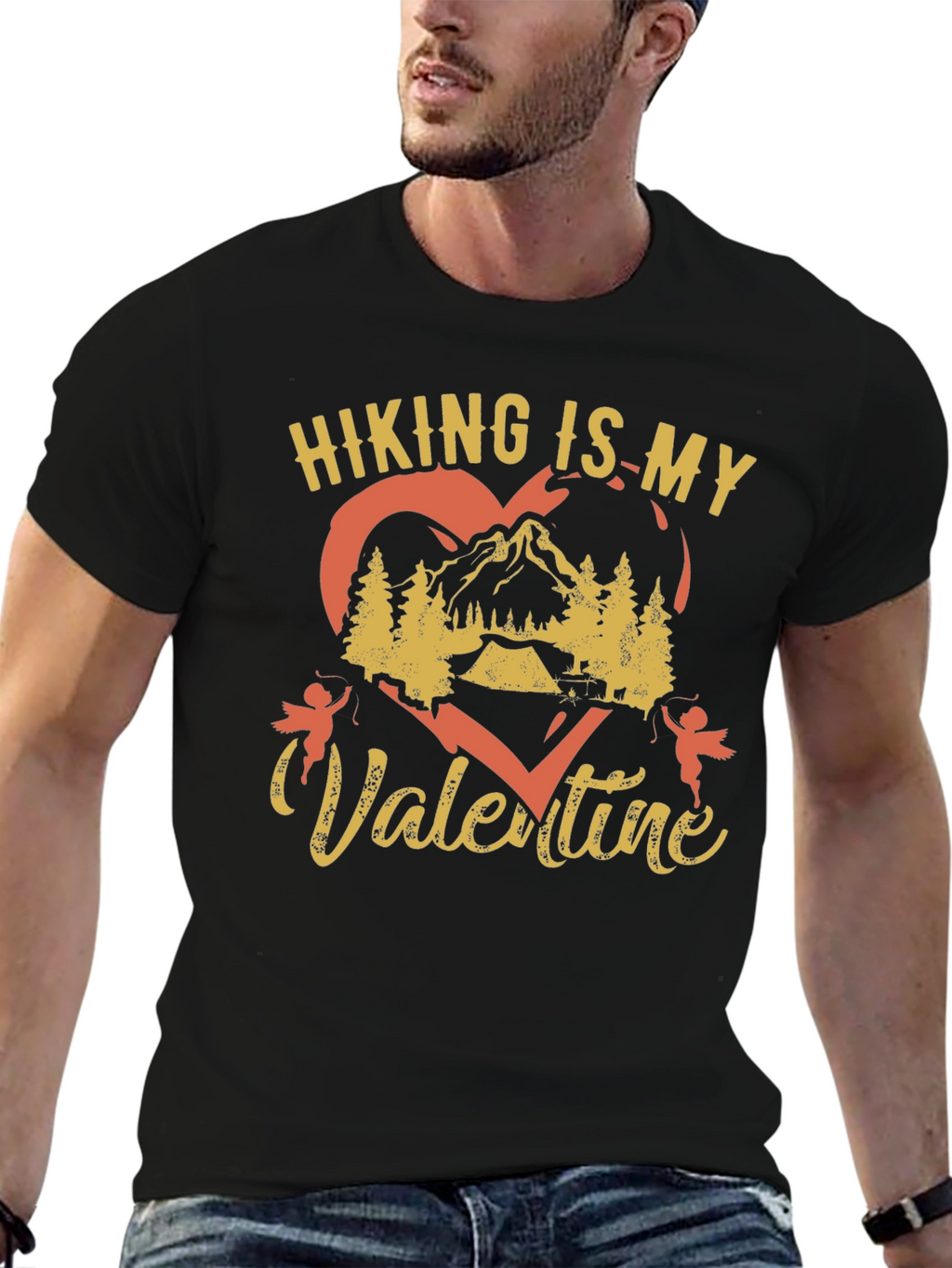 Hiking Is My Valentine Black Graphic Tee