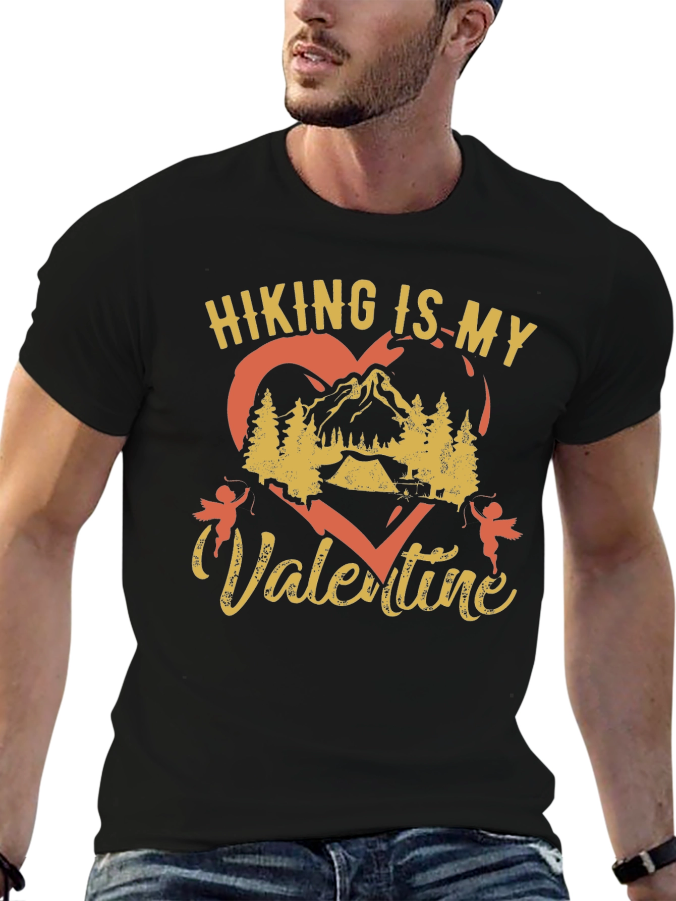 Hiking Is My Valentine Black Graphic Tee