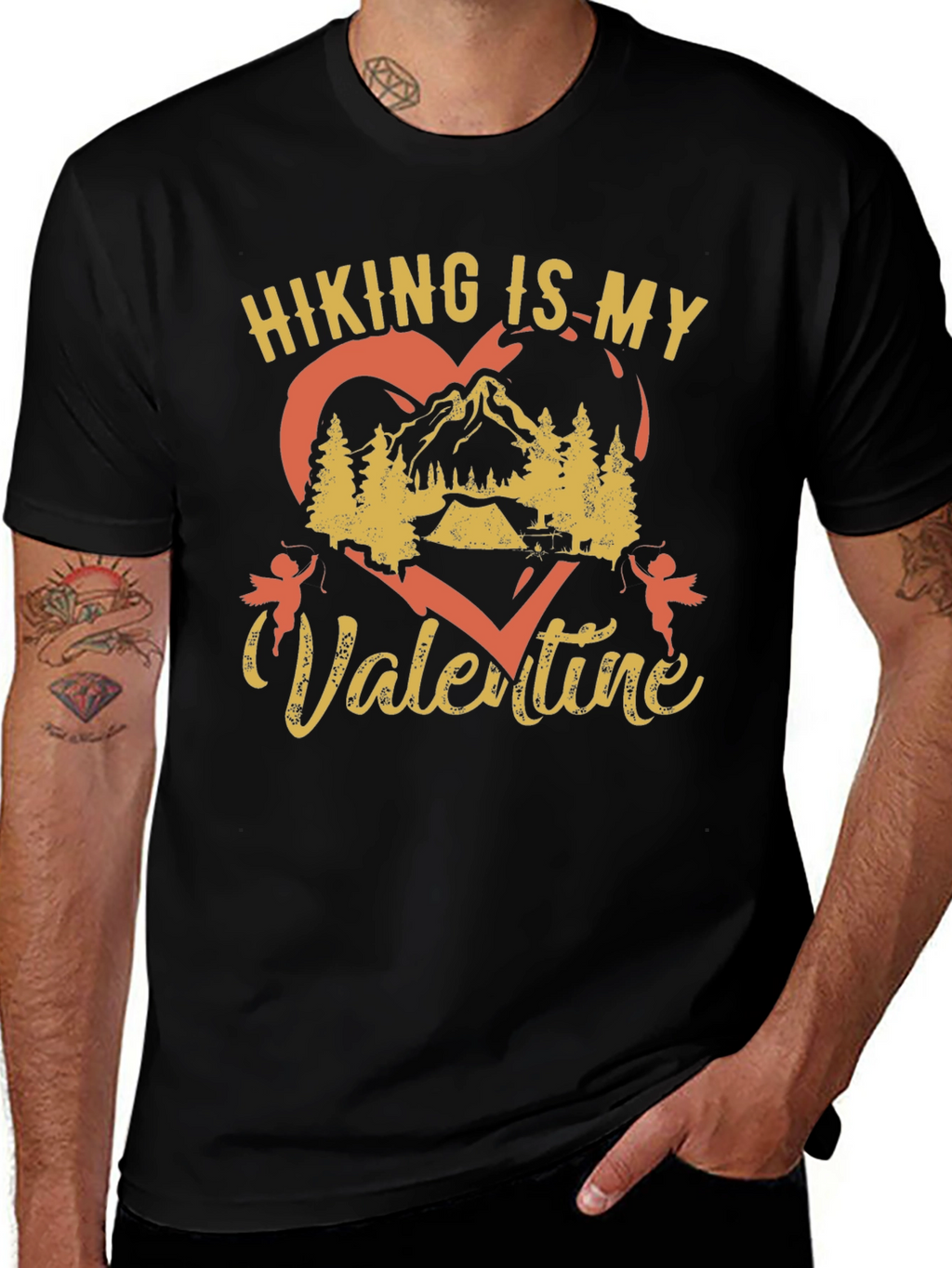 Hiking Is My Valentine Black Graphic Tee