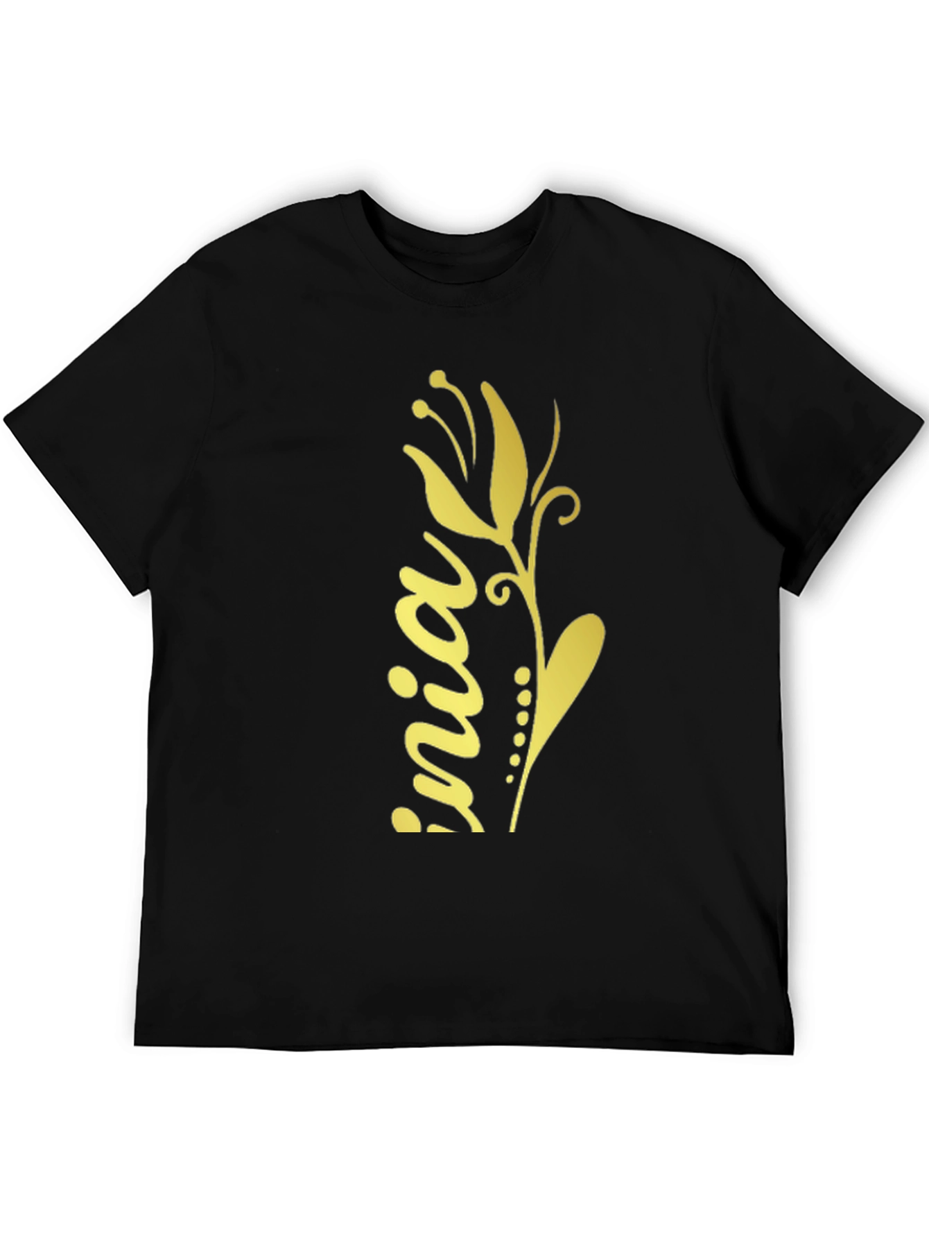 Black T-Shirt with Floral Design