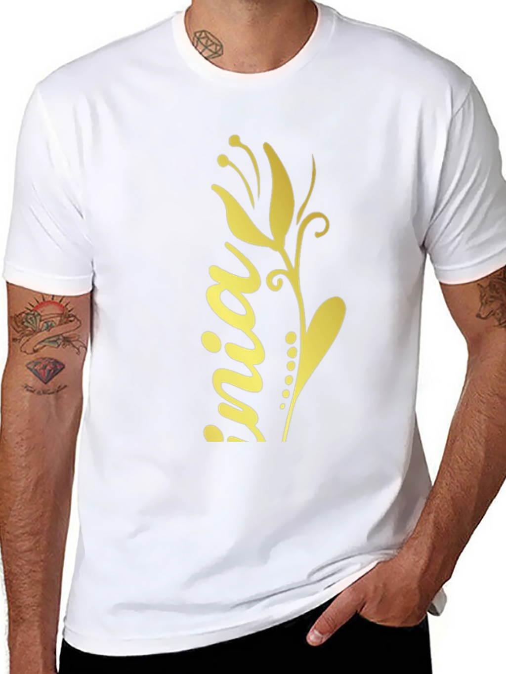 Black T-Shirt with Floral Design