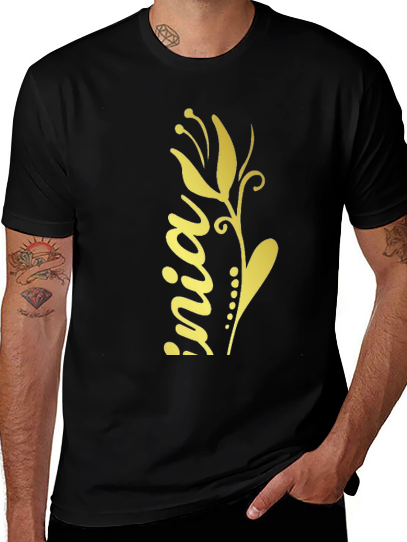 Black T-Shirt with Floral Design