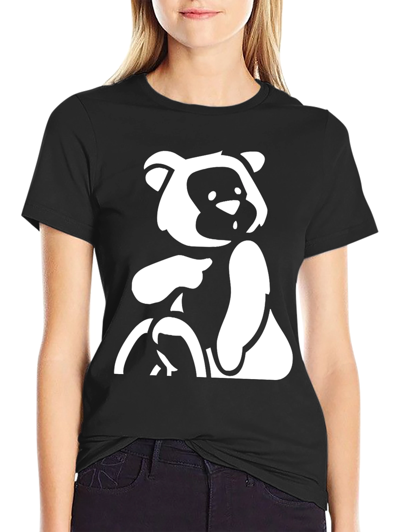 Black T-Shirt with Bear Graphic