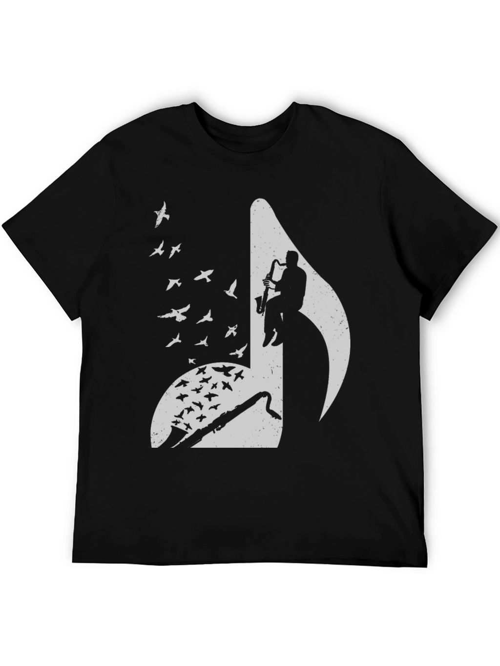 Musical Note Graphic Tee - Saxophone Player & Birds