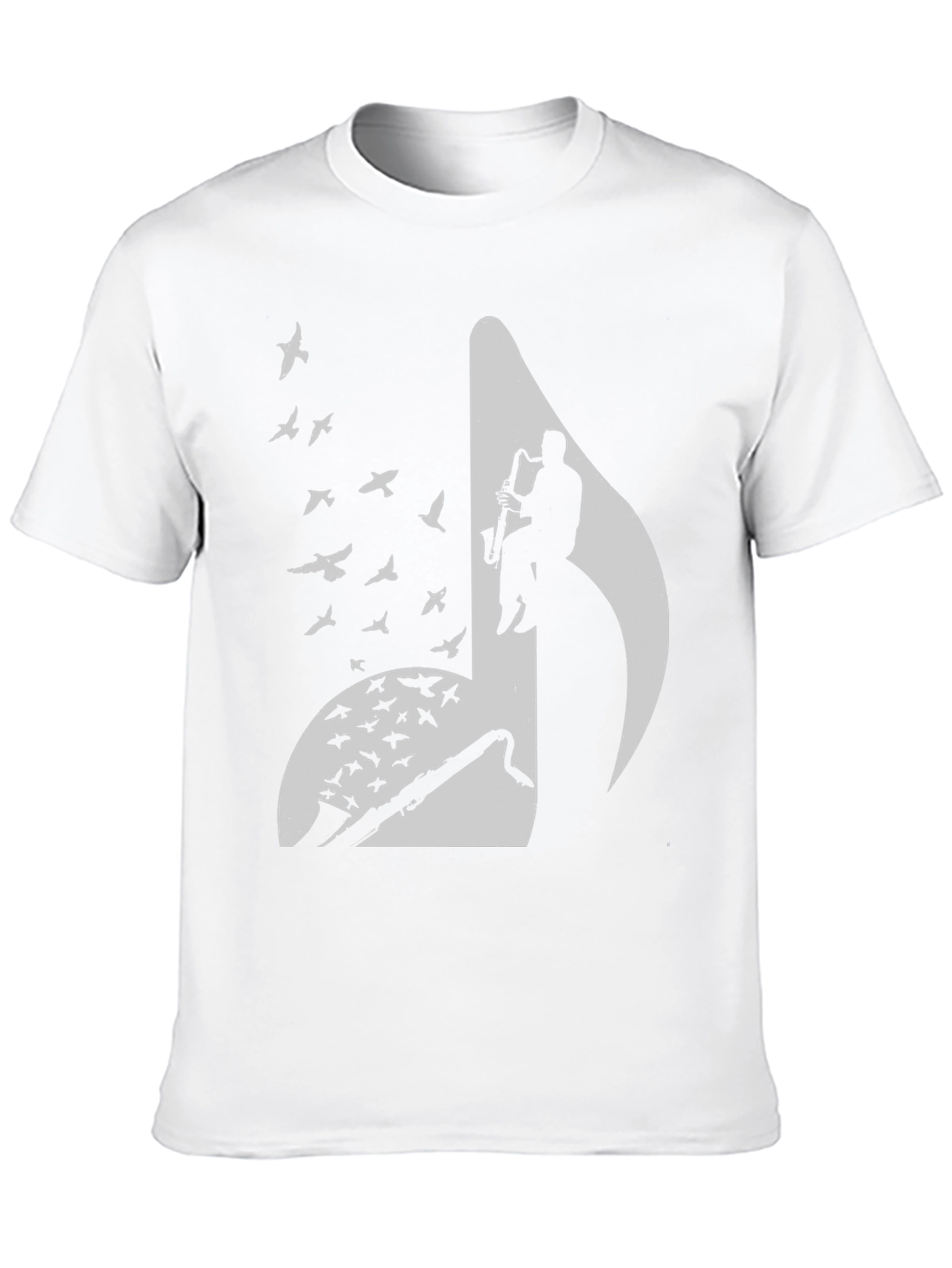 Musical Note Graphic Tee - Saxophone Player & Birds