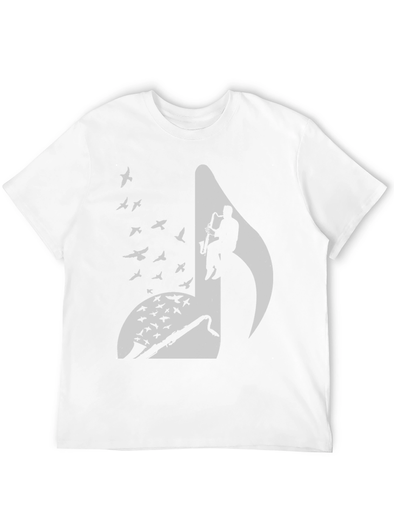 Musical Note Graphic Tee - Saxophone Player & Birds