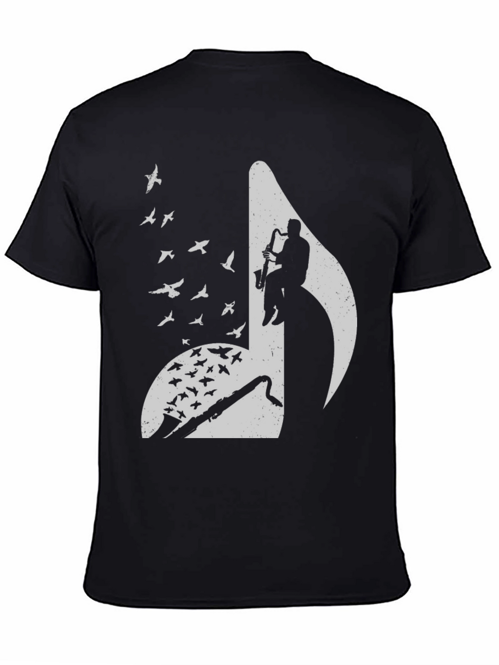 Musical Note Graphic Tee - Saxophone Player & Birds
