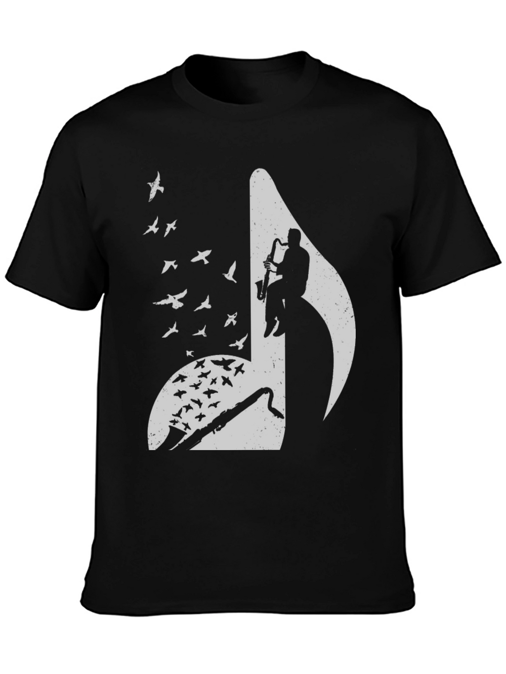 Musical Note Graphic Tee - Saxophone Player & Birds