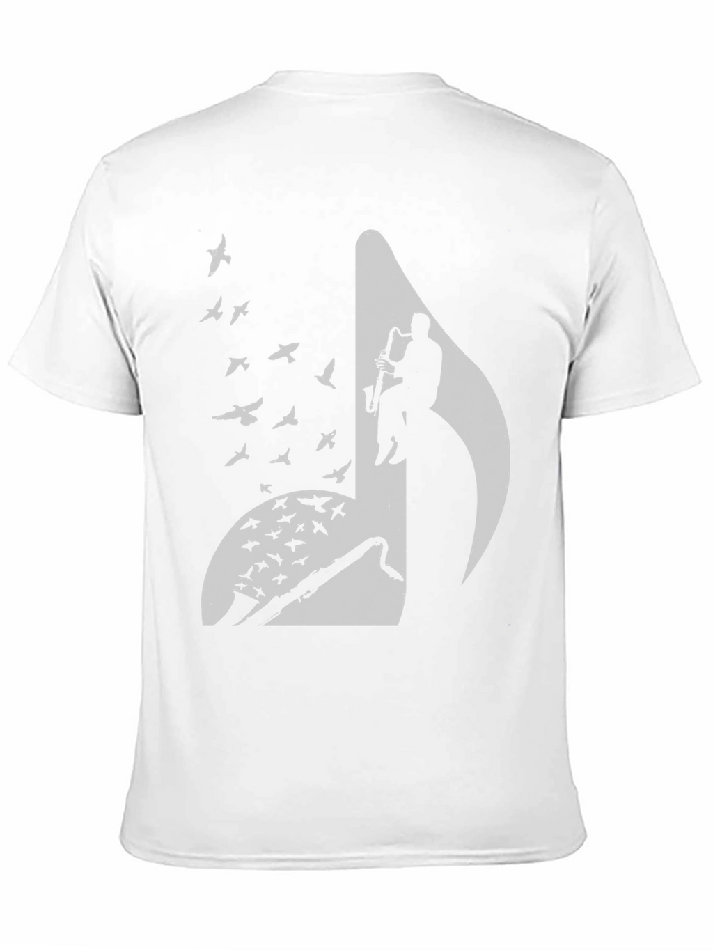 Musical Note Graphic Tee - Saxophone Player & Birds