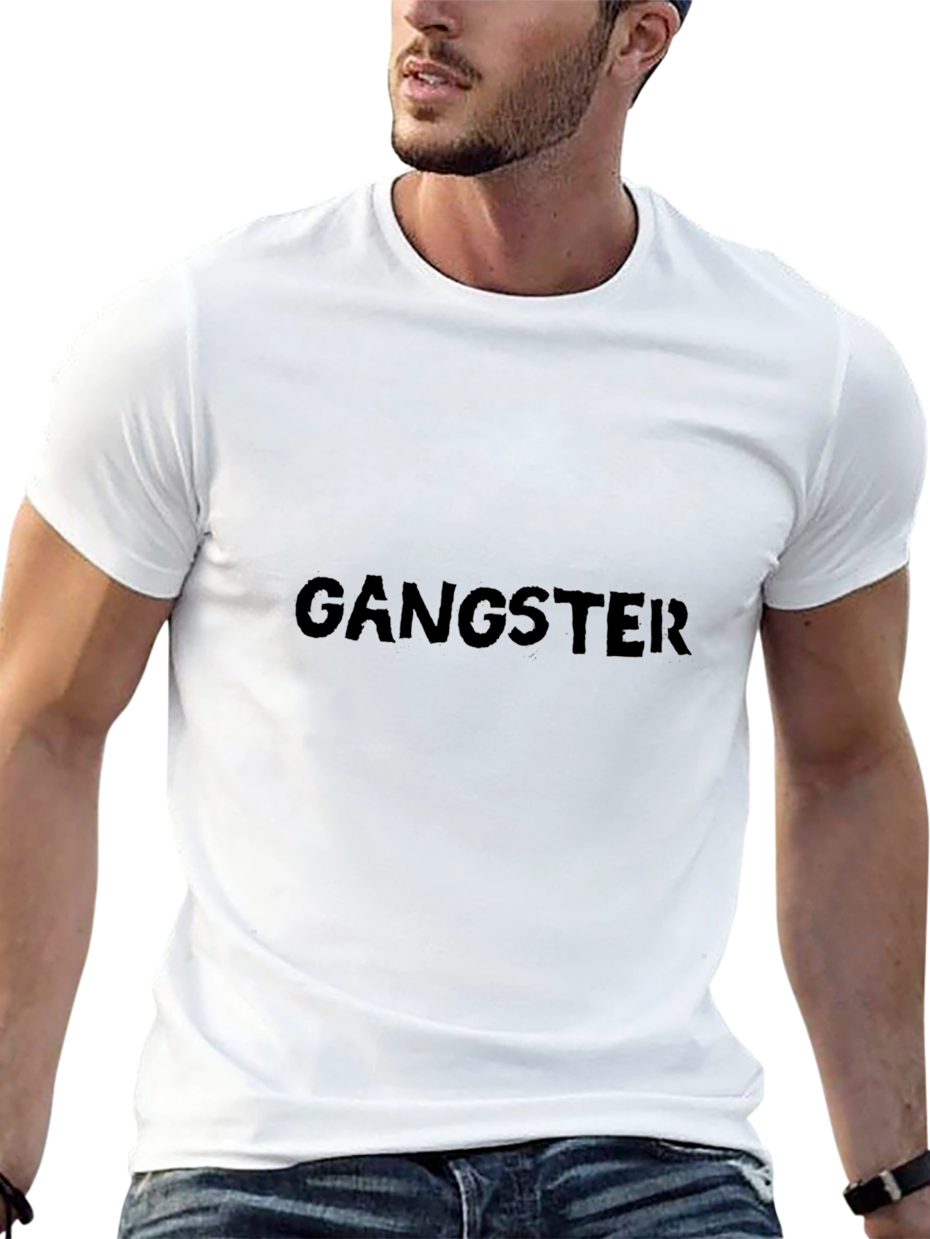 Gangster Print Black Cotton T-Shirt