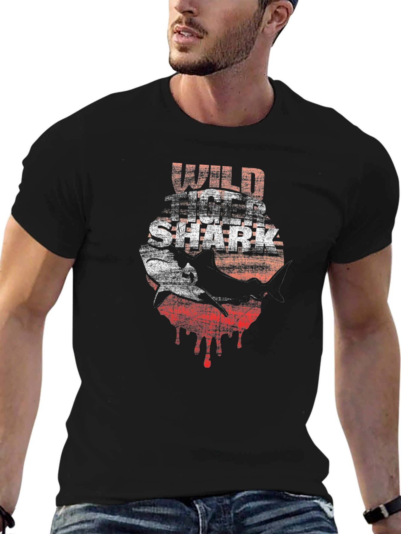 Wild Shark Graphic Print Black T-Shirt